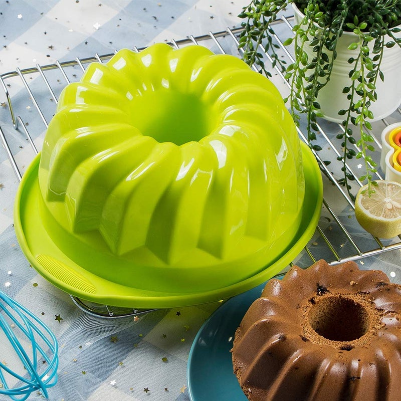 Webake Silicone Fluted Tube Cake Baking Pan 10 Inch Non-stick Cake Mold Bakeware (Green) - Image 3